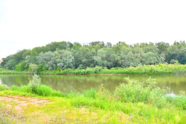 Nehri üzerinde sabah bulutlu hava yaz