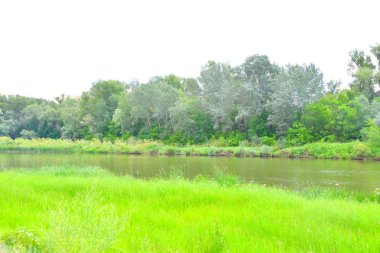 Nehri üzerinde sabah bulutlu hava yaz