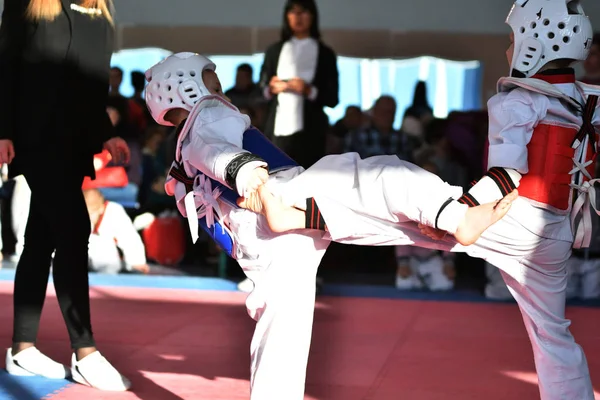 Orenburg Russia Gennaio 2018 Anni Bambini Gareggiano Taekwondo Sulla Championship — Foto Stock