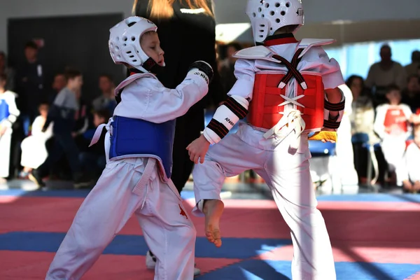 Orenburg Russia Gennaio 2018 Anni Bambini Gareggiano Taekwondo Sulla Championship — Foto Stock