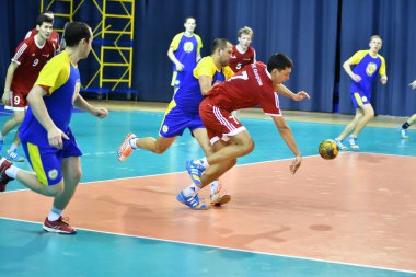 Orenburg, Rusya Federasyonu - February13, 2018 yıl: boys oyun hentbol Uluslararası hentbol turnuvası ilk Orenburg Vali il Ivan İvanoviç Nepluev anısına olarak