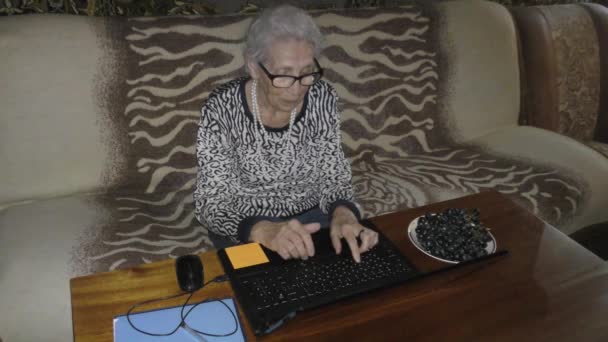 Elderly Woman Learns How Operate Computer — Stock Video