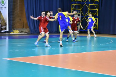 Orenburg, Rusya Federasyonu - February13, 2018 yıl: boys oyun hentbol Uluslararası hentbol turnuvası ilk Orenburg Vali il Ivan İvanoviç Nepluev anısına olarak