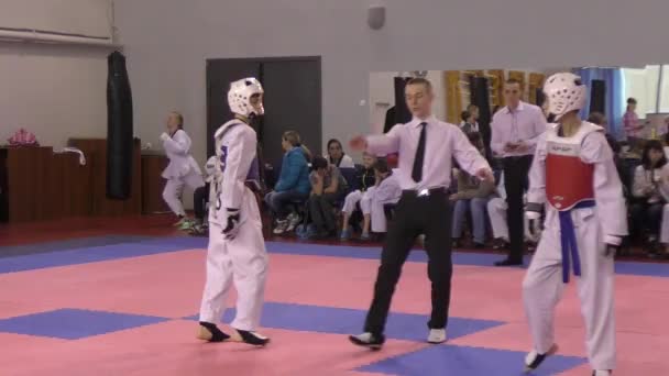 Orenburg Rusia Marzo 2016 Los Chicos Compiten Taekwondo Entre Juniors — Vídeo de stock