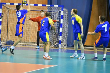 Orenburg, Rusya Federasyonu - February13, 2018 yıl: boys oyun hentbol Uluslararası hentbol turnuvası ilk Orenburg Vali il Ivan İvanoviç Nepluev anısına olarak
