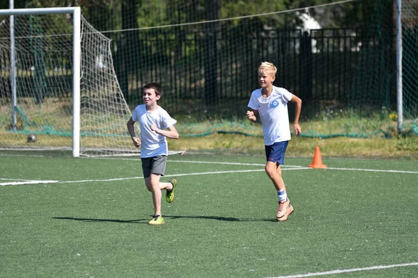 Orenburg Russia Agosto 2017 Anno Ragazzi Giocano Calcio Sul Torneo — Foto Stock