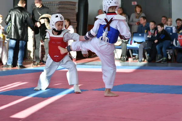 Orenburg Russia Gennaio 2018 Anni Bambini Gareggiano Taekwondo Sulla Championship — Foto Stock