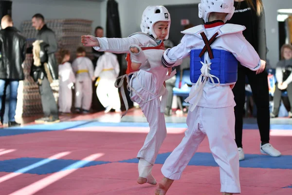 Orenburg Russia Gennaio 2018 Anni Bambini Gareggiano Taekwondo Sulla Championship — Foto Stock