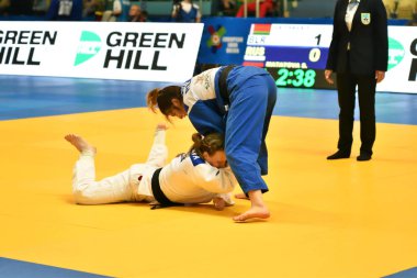 Orenburg, Rusya Federasyonu - Mayıs 12-13 yıl 2018: kız Judo Avrupa Judo Kupası için rekabet