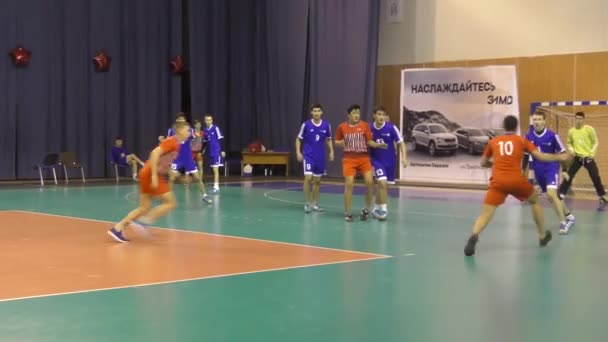 Orenburg Rusland Februari 2018 Jaar Jongens Spelen Handbal Internationaal Handbaltoernooi — Stockvideo