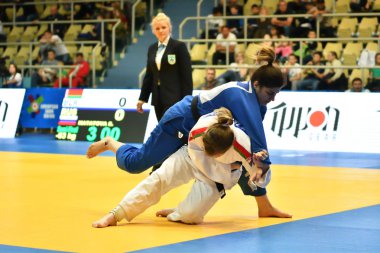 Orenburg, Rusya Federasyonu - Mayıs 12-13 yıl 2018: kız Judo Avrupa Judo Kupası için rekabet