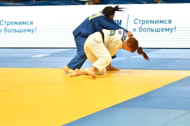 Orenburg, Rusya Federasyonu - Mayıs 12-13 yıl 2018: kız Judo Avrupa Judo Kupası için rekabet