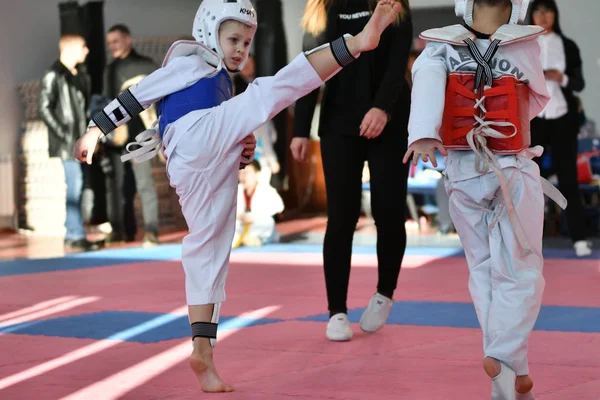 Orenburg Rusia Enero 2018 Años Los Niños Compiten Taekwondo Escuela —  Fotos de Stock