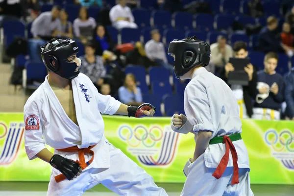 Orenburg Rusia Martie 2017 Băieții Concurează Karate Campionatul Regiunii Orenburg — Fotografie, imagine de stoc