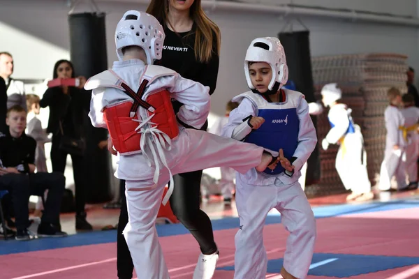 Orenburg Russie Janvier 2018 Ans Les Enfants Concourent Taekwondo Sur — Photo