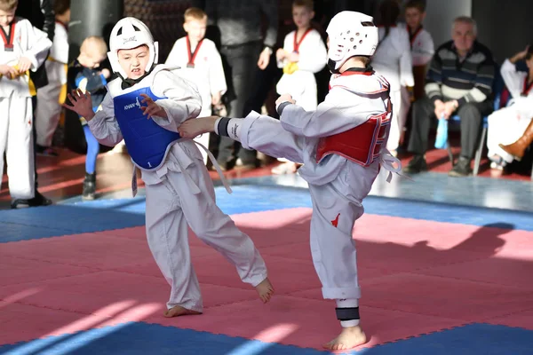Orenburg Rússia Janeiro 2018 Crianças Competem Taekwondo Championship School Olympic — Fotografia de Stock