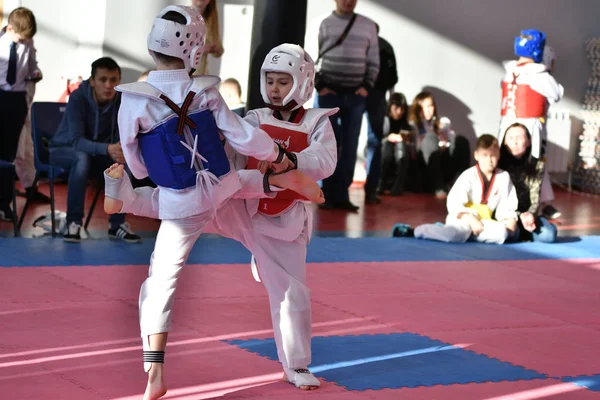 Orenburg Ryssland Januari 2018 Barnen Tävlar Taekwondo Championship School Olympic — Stockfoto