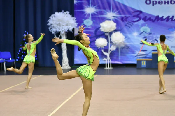 Orenburg Russia Novembre 2017 Anno Ragazze Gareggiano Nella Ginnastica Ritmica — Foto Stock