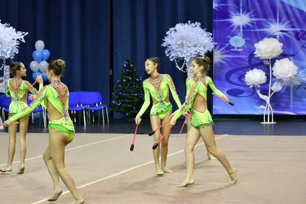 Orenburg Russia Novembre 2017 Anno Ragazze Gareggiano Nella Ginnastica Ritmica — Foto Stock