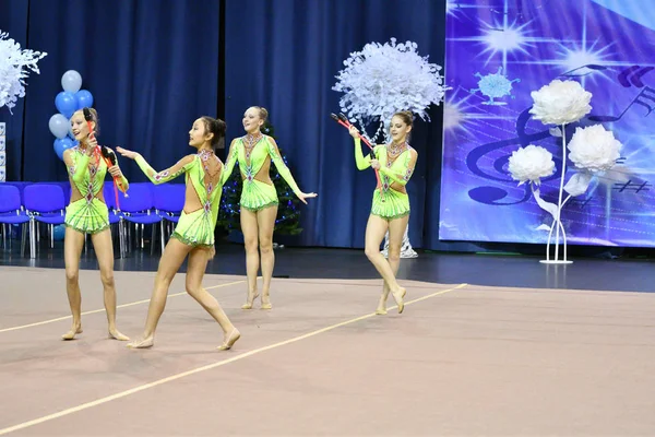 Orenburg Rússia Novembro 2017 Ano Meninas Competem Ginástica Rítmica — Fotografia de Stock