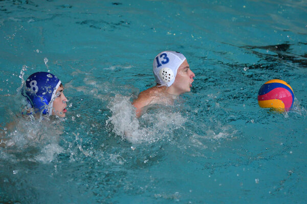 Orenburg, Russia - May 4, 2017 years: the boys play in water polo at the city water polo tournamen