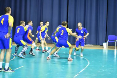 Orenburg, Rusya - 12 Şubat 2018: Orenburg 'un ilk valisi Ivan Ivanovich Neplueva anısına erkekler hentbol uluslararası hentbol turnuvasında oynuyor