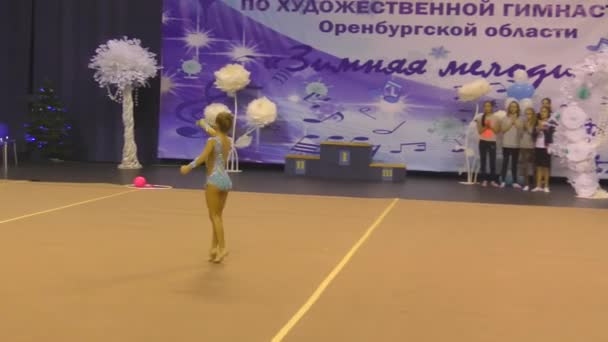 Orenburg Russland November 2017 Jahr Mädchen Rhythmischen Turnen Auf Der — Stockvideo