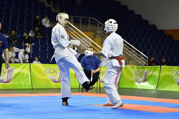 Orenburg Rússia Março 2017 Ano Meninos Competem Karatê Campeonato Região — Fotografia de Stock