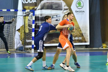 Orenburg, Rusya - 12 Şubat 2018: Orenburg 'un ilk valisi Ivan Ivanovich Neplueva anısına erkekler hentbol uluslararası hentbol turnuvasında oynuyor