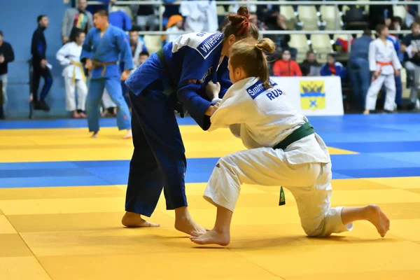 Orenburg Rusia Oktober 2017 Para Gadis Berkompetisi Judo Turnamen Judo — Stok Foto