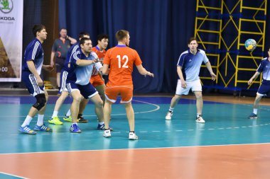 Orenburg, Rusya - 12 Şubat 2018: Orenburg 'un ilk valisi Ivan Ivanovich Neplueva anısına erkekler hentbol uluslararası hentbol turnuvasında oynuyor