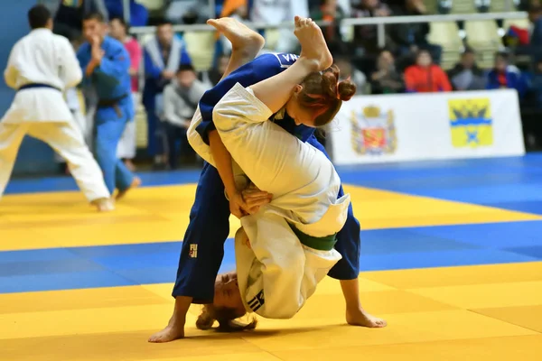 Orenburg Rusia Octubre 2017 Las Niñas Compiten Judo Torneo Judo —  Fotos de Stock