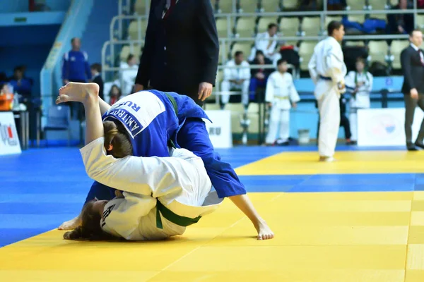 Orenburg Rusia Octubre 2017 Las Niñas Compiten Judo Torneo Judo —  Fotos de Stock