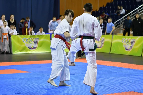 Orenburg Russia Marzo 2017 Anno Ragazzi Competono Nel Karate Sul — Foto Stock