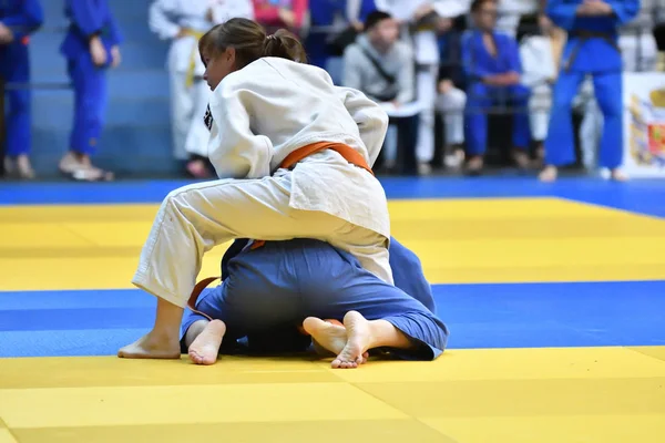 Orenburg Rusia Octubre 2017 Las Niñas Compiten Judo Torneo Judo —  Fotos de Stock