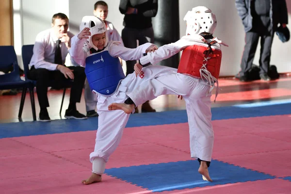 Orenburg Russia Gennaio 2018 Anni Bambini Gareggiano Taekwondo Sulla Championship — Foto Stock