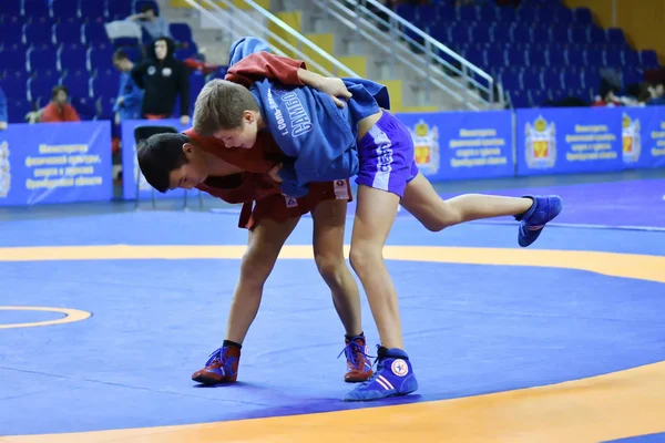 Orenburg Russia February 2019 Boys Competitions Self Defense Weapons Championship — Stock Photo, Image