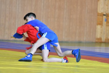 Orenburg, Rusya - 23 Şubat 2019: Çocuklar yarışmalar Sambo