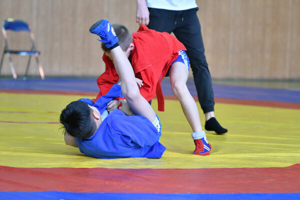 Orenburg, Russia - February 23, 2019: Boys competitions Sambo