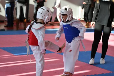 Orenburg, Rusya Federasyonu - 27 Ocak 2018 yıl: çocuklar Taekwondo rekabet