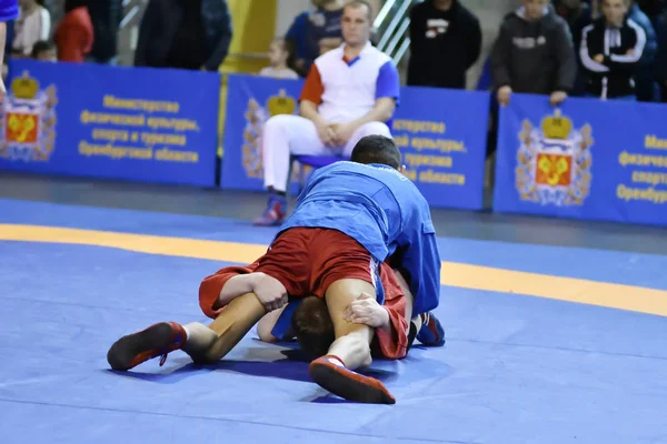 Orenburg, Rússia - 16 de fevereiro de 2019: Competições de meninos Sambo — Fotografia de Stock