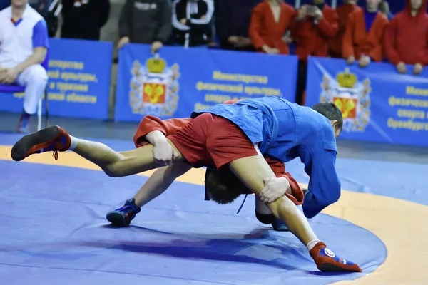 Orenburg, Rusland - 16 februari 2019: Jongens wedstrijden Sambo — Stockfoto