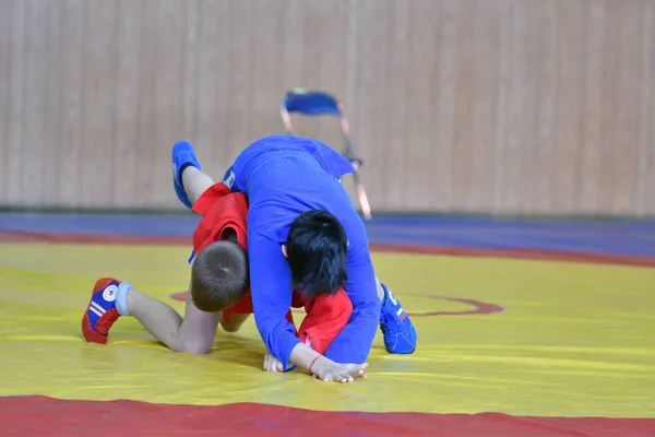 Orenburg, Rússia - 23 de fevereiro de 2019: Competições de meninos Sambo — Fotografia de Stock