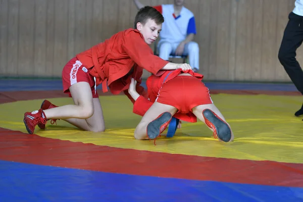Orenburg, Rusya - 23 Şubat 2019: Çocuklar yarışmalar Sambo — Stok fotoğraf