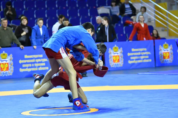 Orenburg, Rusland - 16 februari 2019: Jongens wedstrijden Sambo — Stockfoto