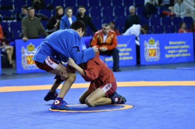 Orenburg, Rusya - 16 Şubat 2019: Çocuklar yarışmalar Sambo