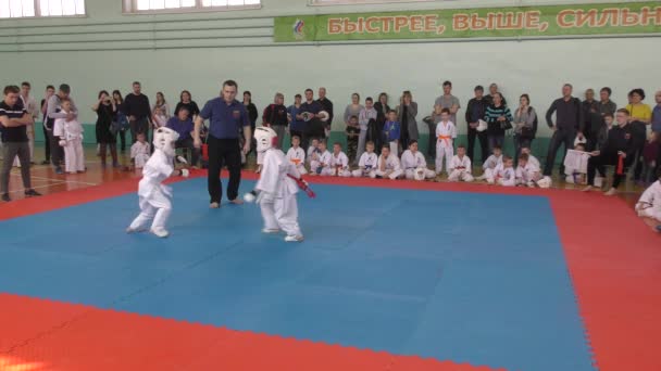 Orenburg Rusia Abril 2019 Año Los Niños Compiten Karate Ciudad — Vídeos de Stock