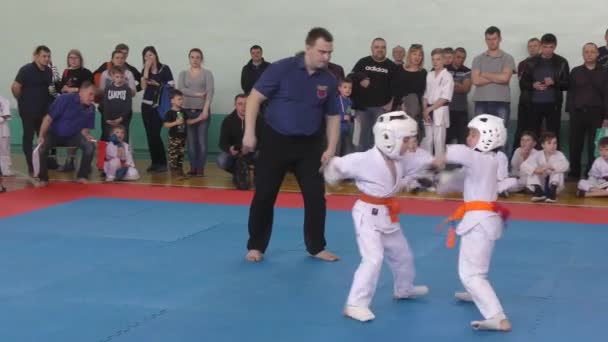 Orenburg Rusland April 2019 Jaar Boys Strijden Karate Stad Toernooi — Stockvideo