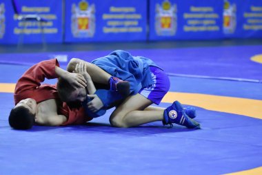 Orenburg, Rusya - 16 Şubat 2019: Çocuklar yarışmalar Sambo