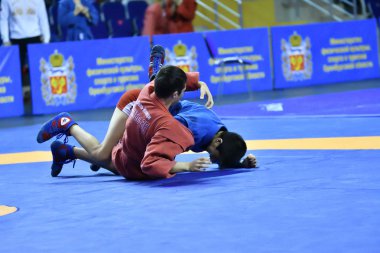 Orenburg, Rusya - 16 Şubat 2019: Çocuklar yarışmalar Sambo